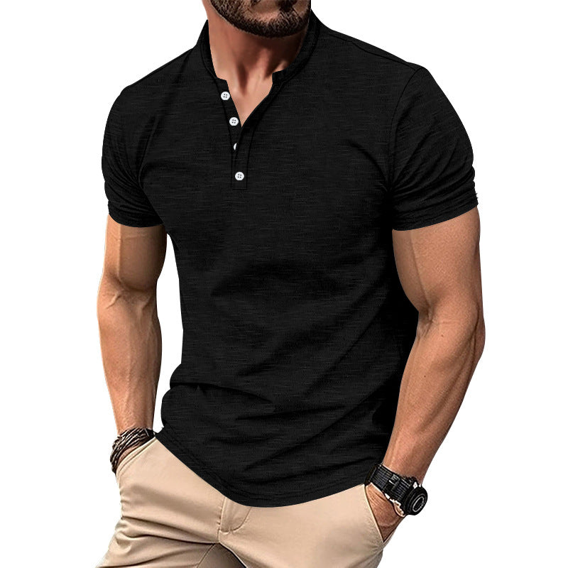 Herren Kurzarm-Henley-T-Shirt mit hochwertigem, atmungsaktivem Baumwollmix Aliams