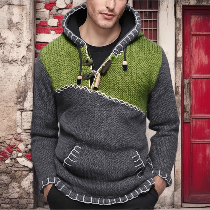 Herren Kapuzenpullover mit einzigartigem Zickzackmuster und hochwertiger Strickstruktur Aliams