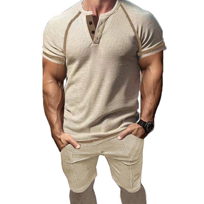 Herren Kurzarm-Henley-T-Shirt mit modischem Kragen und praktischen Knopfdetails Aliams