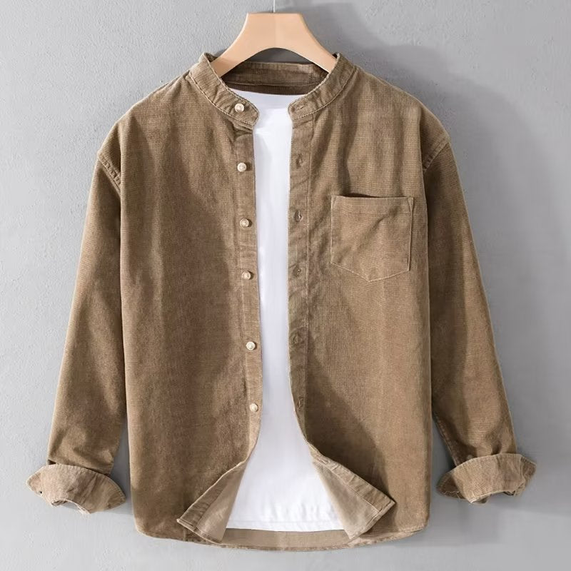 Herren Cordhemden mit Mandarin-Kragen und minimalistischem Design Aliams