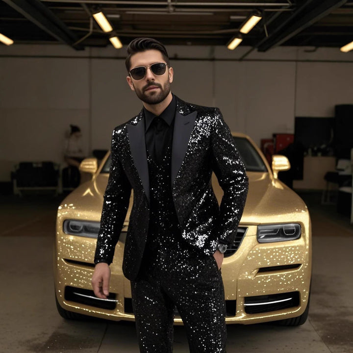 Herren Glamouröser Paillettenanzug mit schmaler Passform und elegantem Revers Aliams