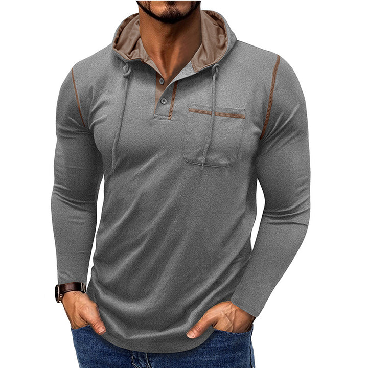Herren Kapuzenpullover mit modischer Knopfleiste und praktischer Brusttasche Aliams