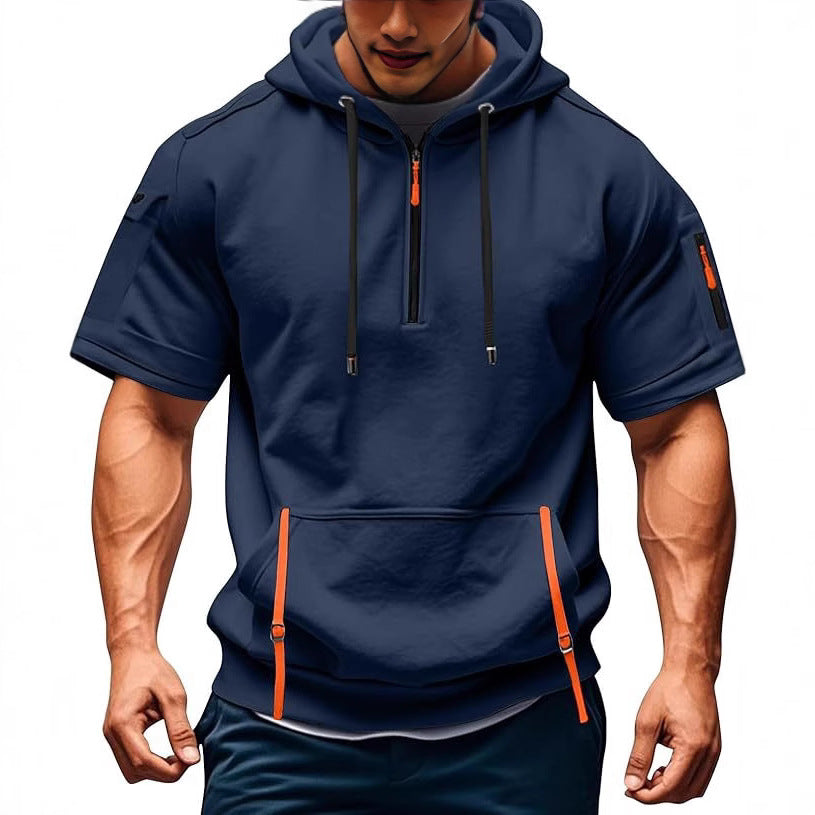 Herren Kurzarm Hoodie mit funktionalen Taschen Aliams
