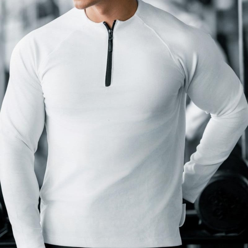 Herren Langarm Workout Shirt mit innovativem Reißverschluss Aliams