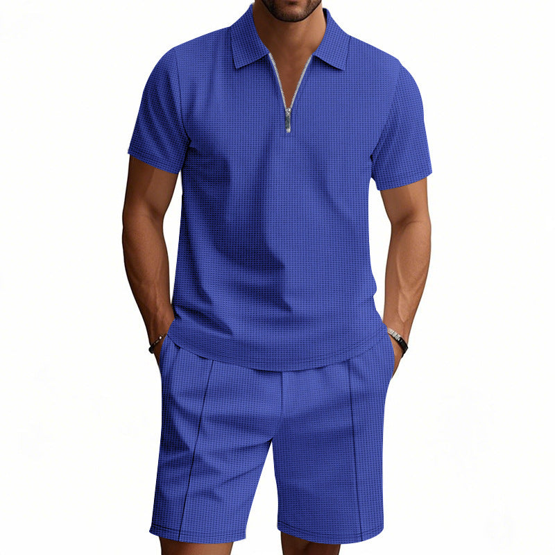 Herren elegantes Polo- und Shorts-Set mit modernem Reißverschluss Aliams