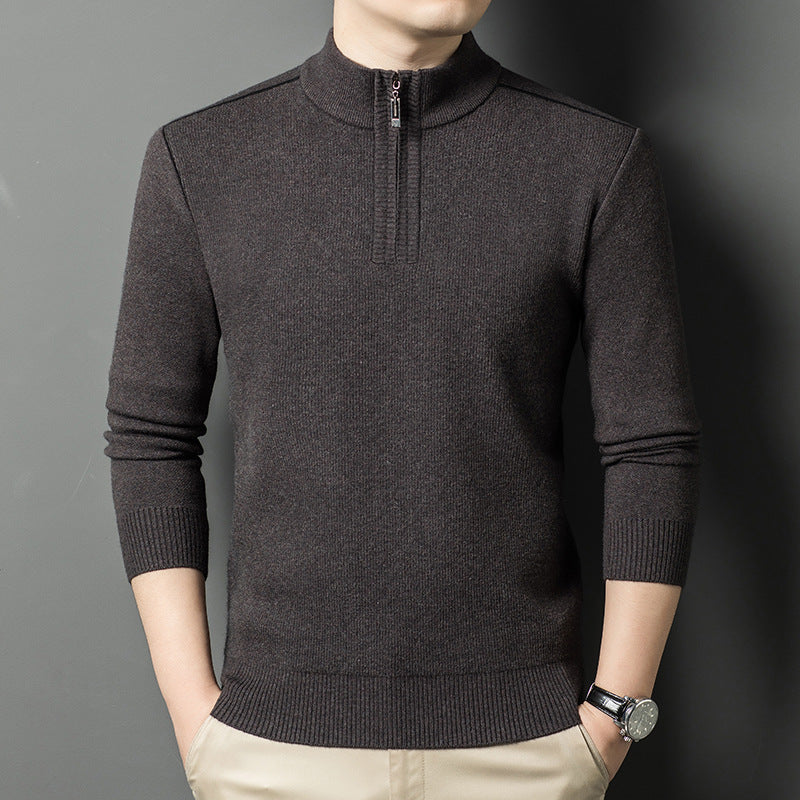 Herren eleganter Stehkragenpullover mit halbem Reißverschluss Aliams