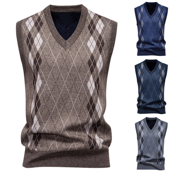 Herren ärmellose Strickweste mit modernem Rautenmuster Aliams