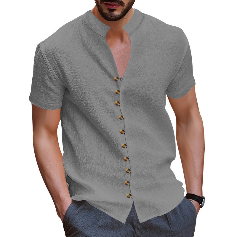 Herren Kurzarm-Henley-Hemd mit strukturiertem Stoff und eleganten Knopfdetails Aliams