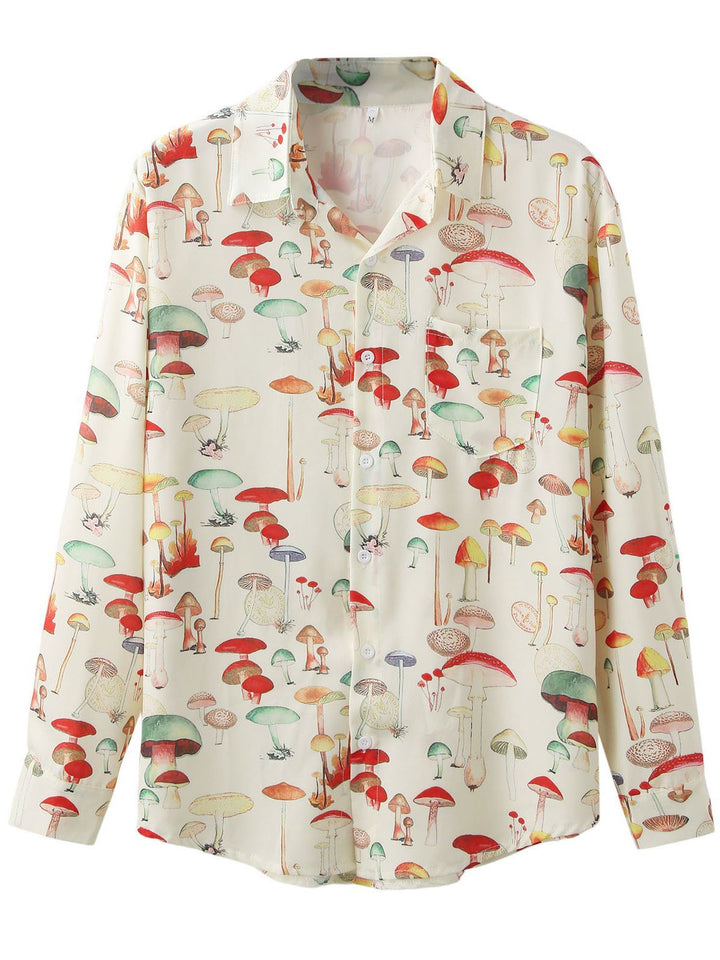 Damen Langarm Hemd mit kreativem Pilzmuster und hochwertigen Materialien Aliams