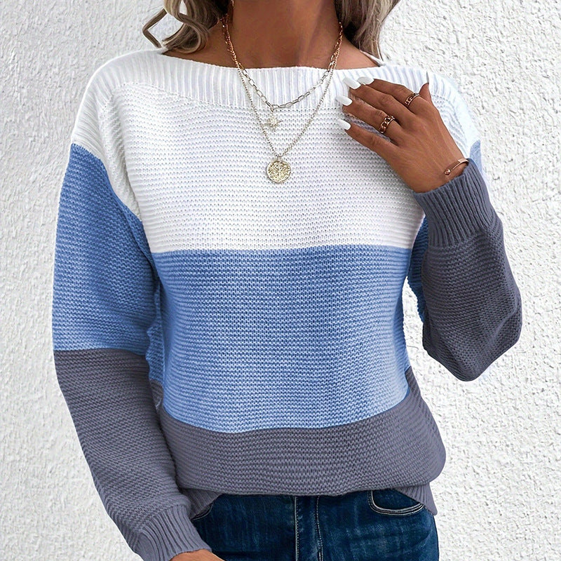 Damen bequemer Strickpullover mit modernem Farbblockdesign und lässigem Schnitt Aliams