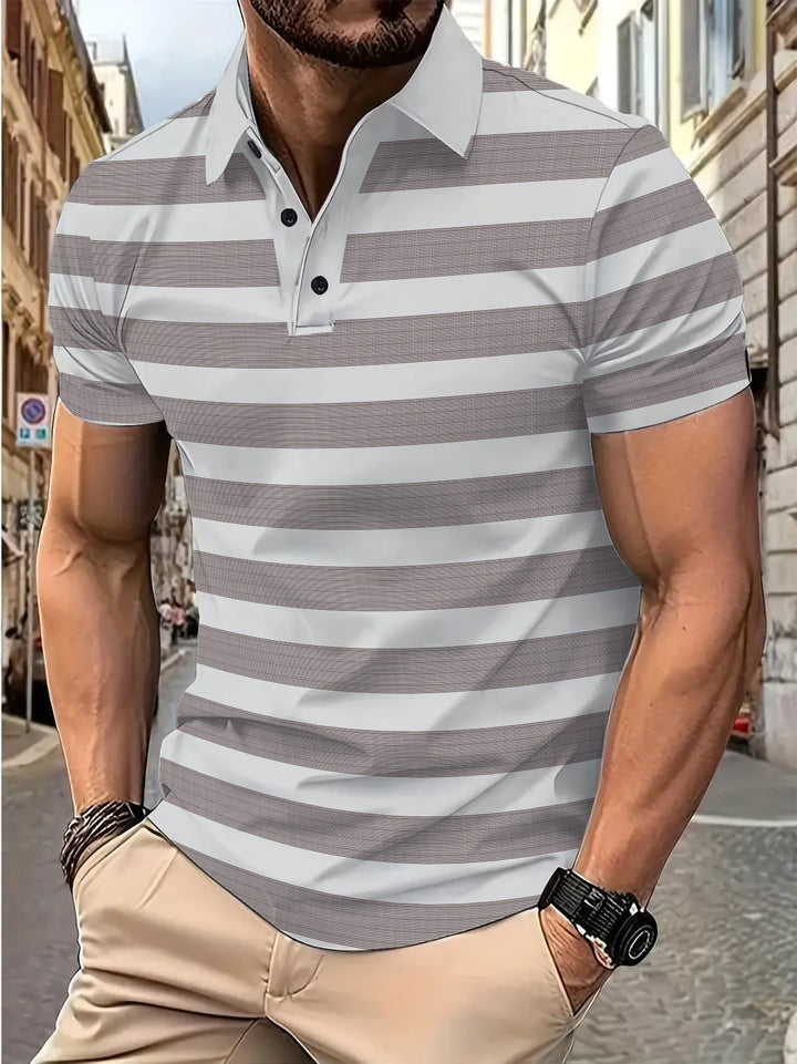 Herren Kurzarm Poloshirt mit gestreiftem Design und atmungsaktivem Stoff Aliams