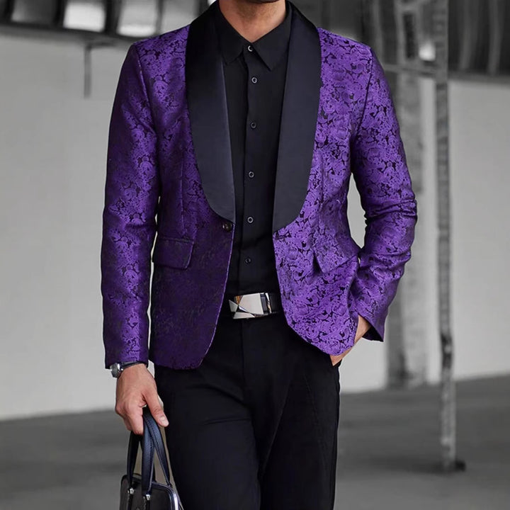 Herren eleganter Paillettenblazer mit floralem Design und schimmernder Oberfläche Aliams