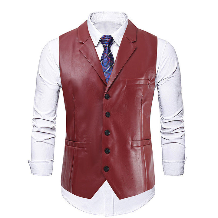 Herren elegante Kunstlederweste Aliams