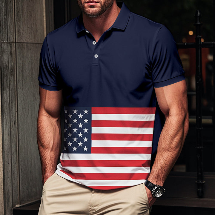Herren Polohemd mit Amerikanischem Flaggen-Design und atmungsaktivem Stoff Aliams