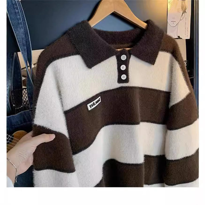 Damen kuscheliger Strickpullover mit klassischem Polokragen Aliams