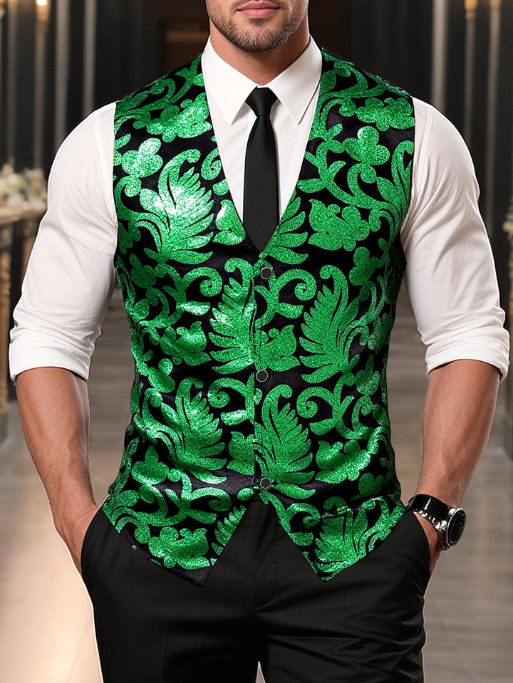 Herren elegante Pailletten-Weste mit floralem Design Aliams