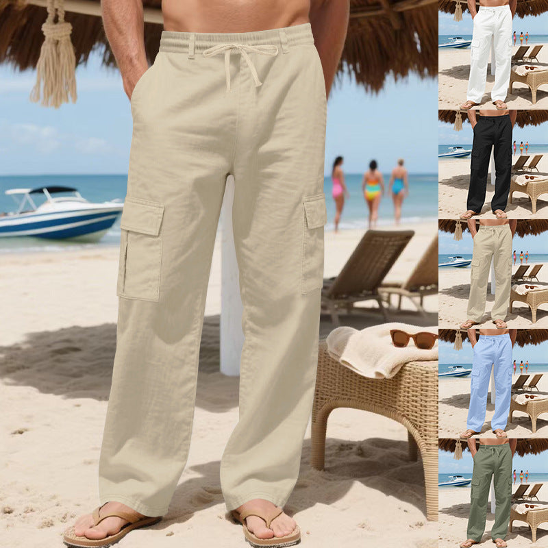 Herren komfortable Strand-Cargo-Hosen mit elastischem Bund und praktischen Taschen Aliams