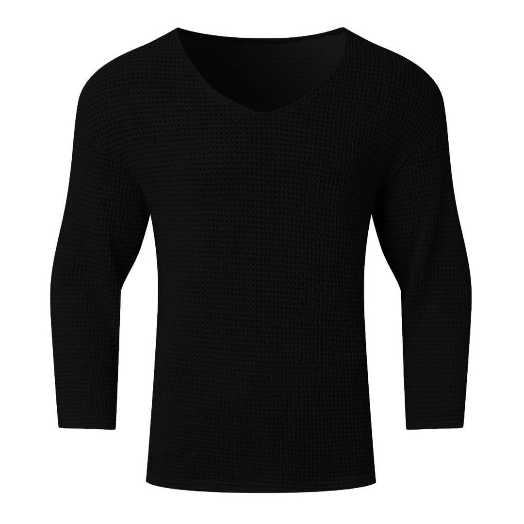 Herren Waffelstruktur V-Ausschnitt Langarmshirt Aliams