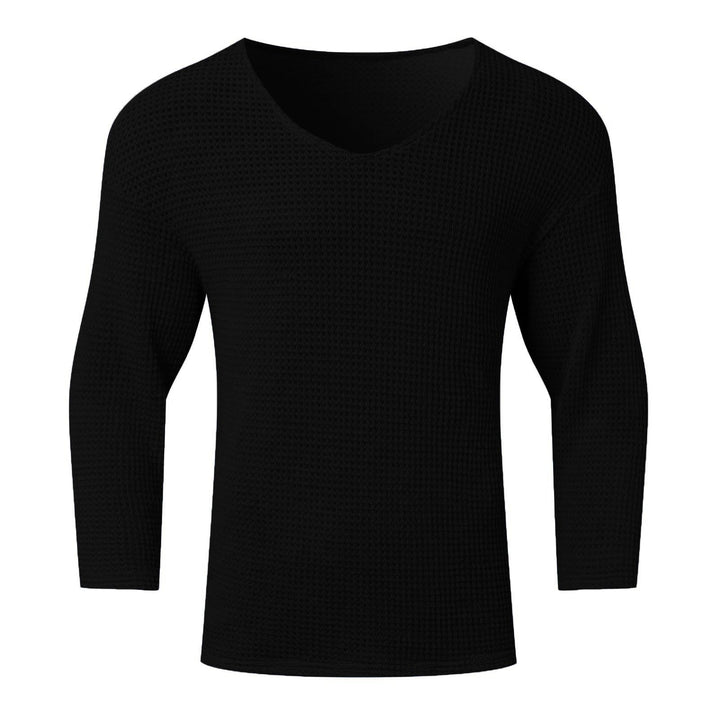 Herren Waffelstruktur V-Ausschnitt Langarmshirt Aliams