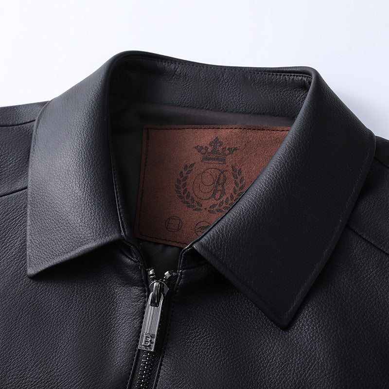 Herren elegante Lederjacke mit minimalistischen Design und steigendem Kragen Aliams