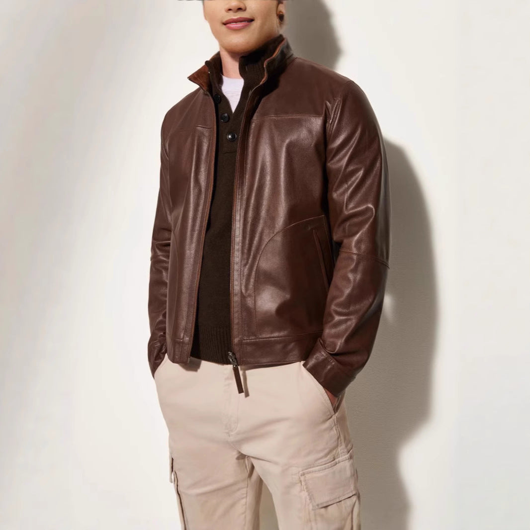 Herren Lederjacke im modernen Schnitt mit strukturiertem Obermaterial Aliams