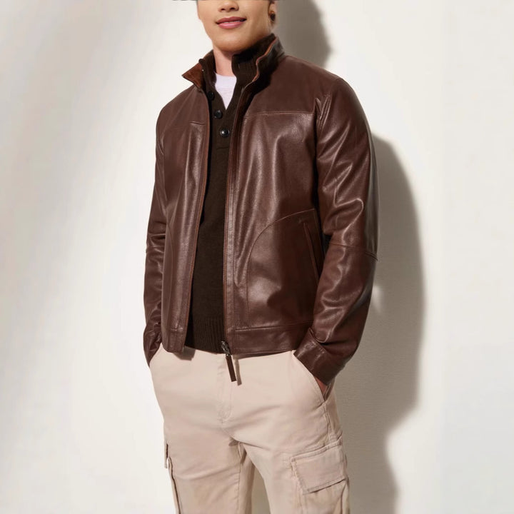 Herren Lederjacke im modernen Schnitt mit strukturiertem Obermaterial Aliams