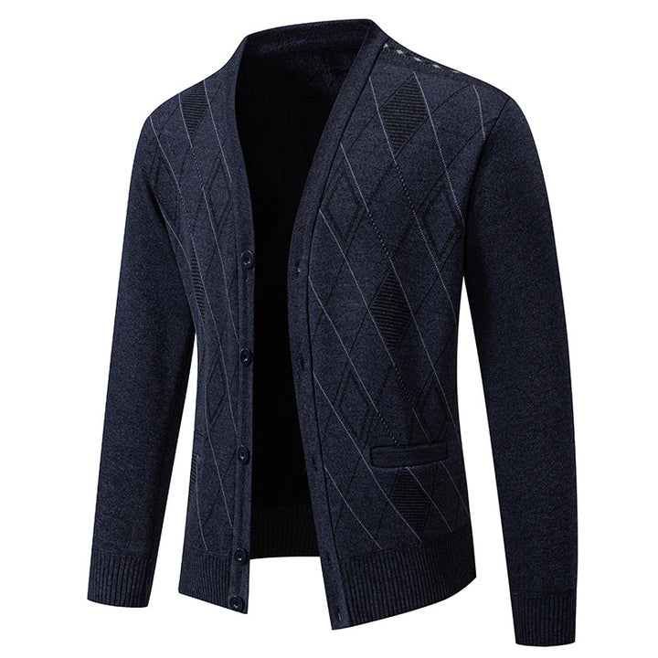 Herren stylische Strickjacke mit V-Ausschnitt und strukturiertem Muster Aliams