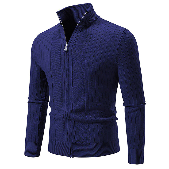Herren stylische Strickjacke mit hohem Stehkragen und modischem Reißverschluss Aliams