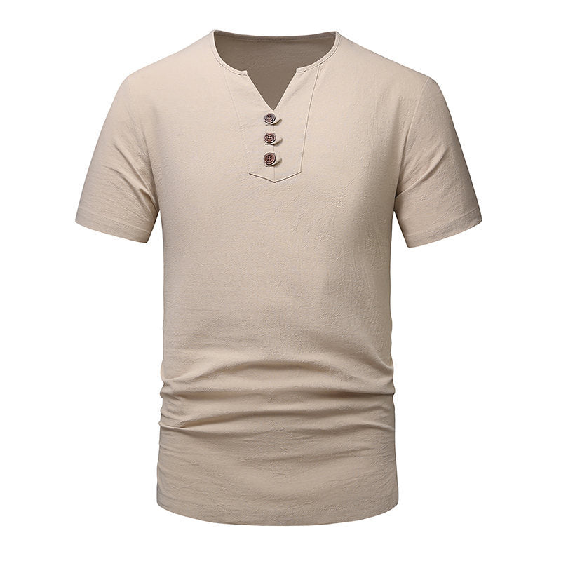 Herren Kurzarm-Henley-T-Shirt mit modernen Knopfdetails Aliams