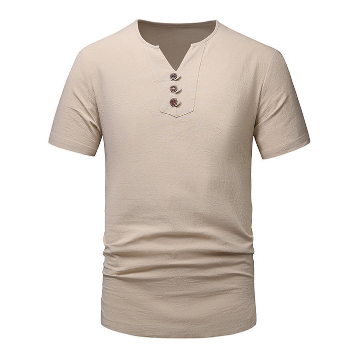 Herren Kurzarm-Henley-T-Shirt mit modernen Knopfdetails Aliams