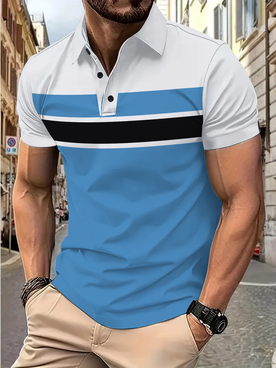 Herren Kurzarm Poloshirt mit modernem Streifenmuster Aliams
