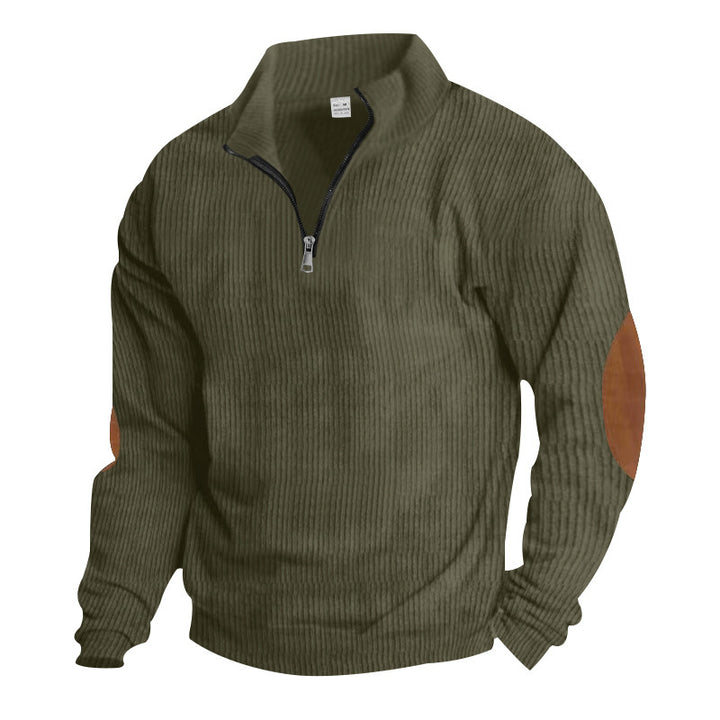 Herren Pullover mit Stehkragen und Lederapplikationen Aliams