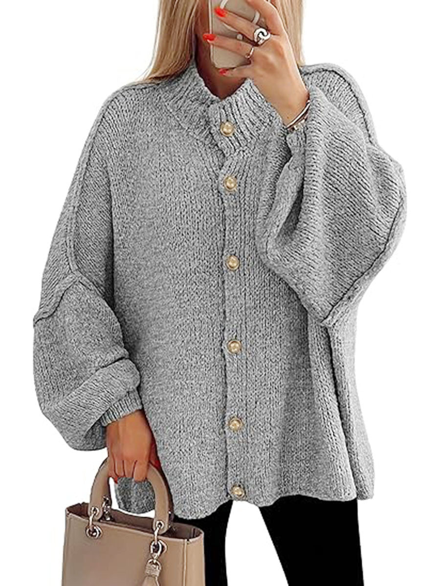 Damen oversized Strickjacke mit Knopfverschluss Aliams