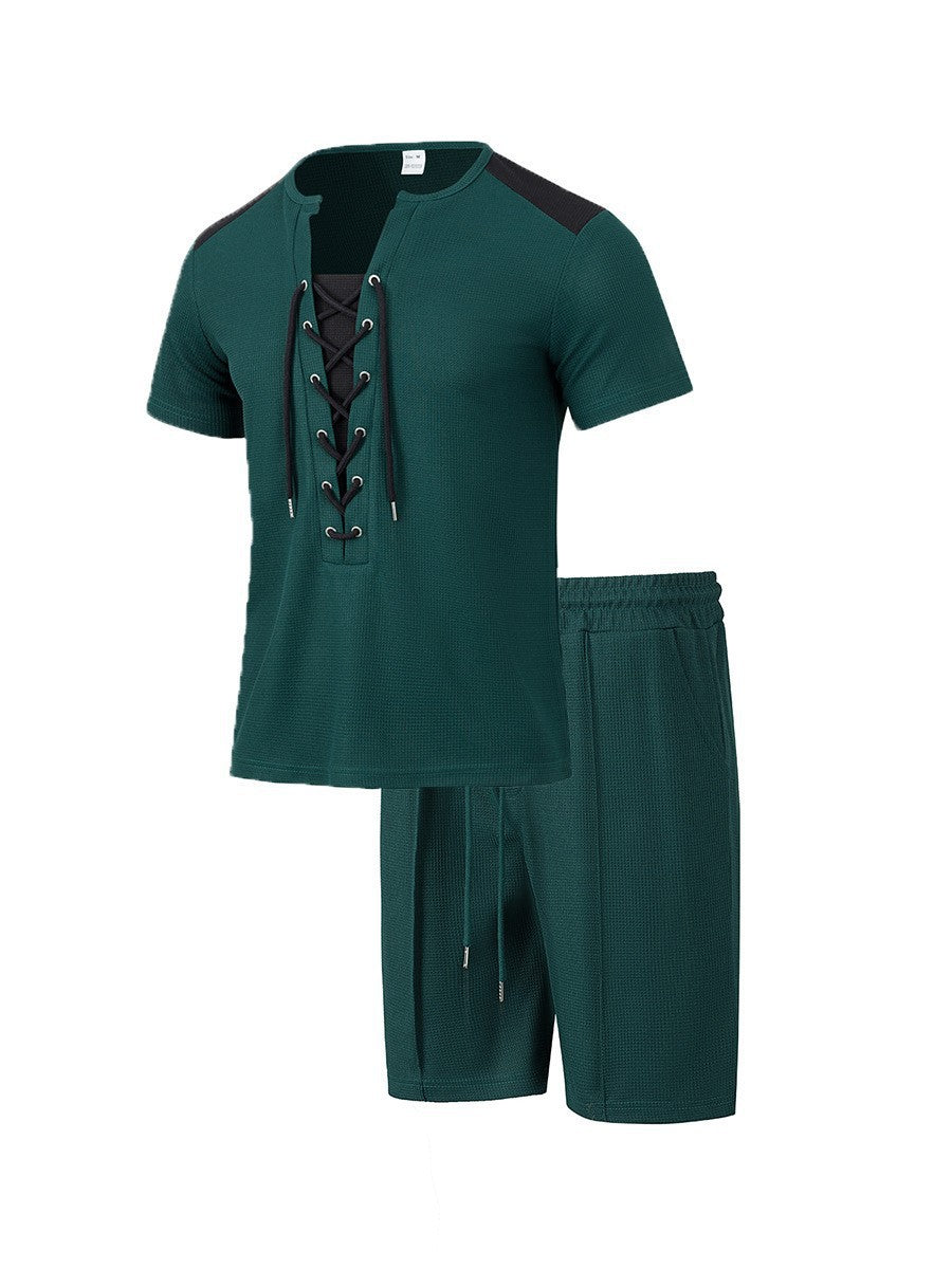 Herren Sportliches Freizeit-Set mit modernem Schnürkragen und Shorts Aliams