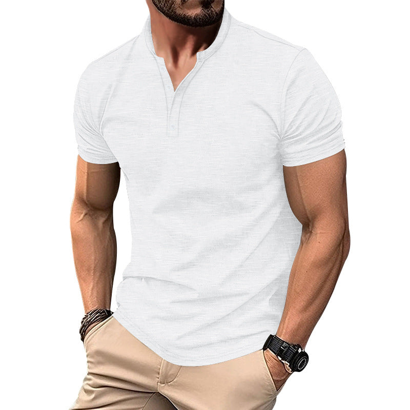 Herren Kurzarm-Henley-T-Shirt mit hochwertigem, atmungsaktivem Baumwollmix Aliams