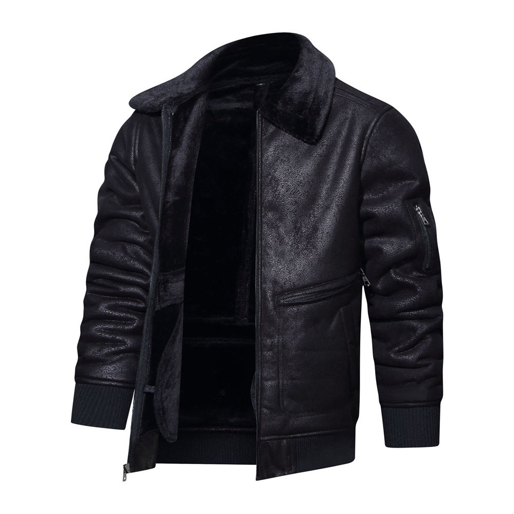 Herren Bikerjacke mit Teddyfutter und hohem Kragen Aliams