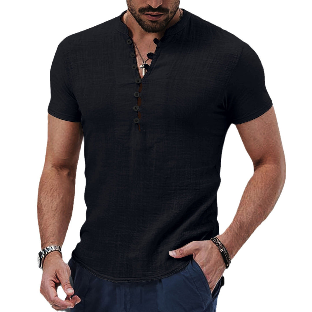 Herren Casual Kurzarm Strukturiertes Henley-Oberteil Aliams