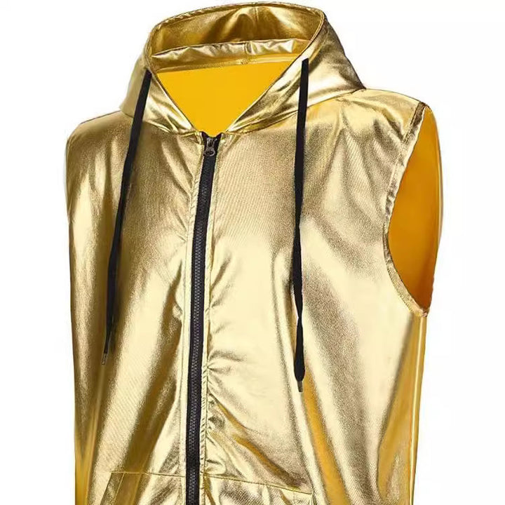Herren angesagte Kapuzenweste mit metallischem Glanz und praktischen Taschen Aliams