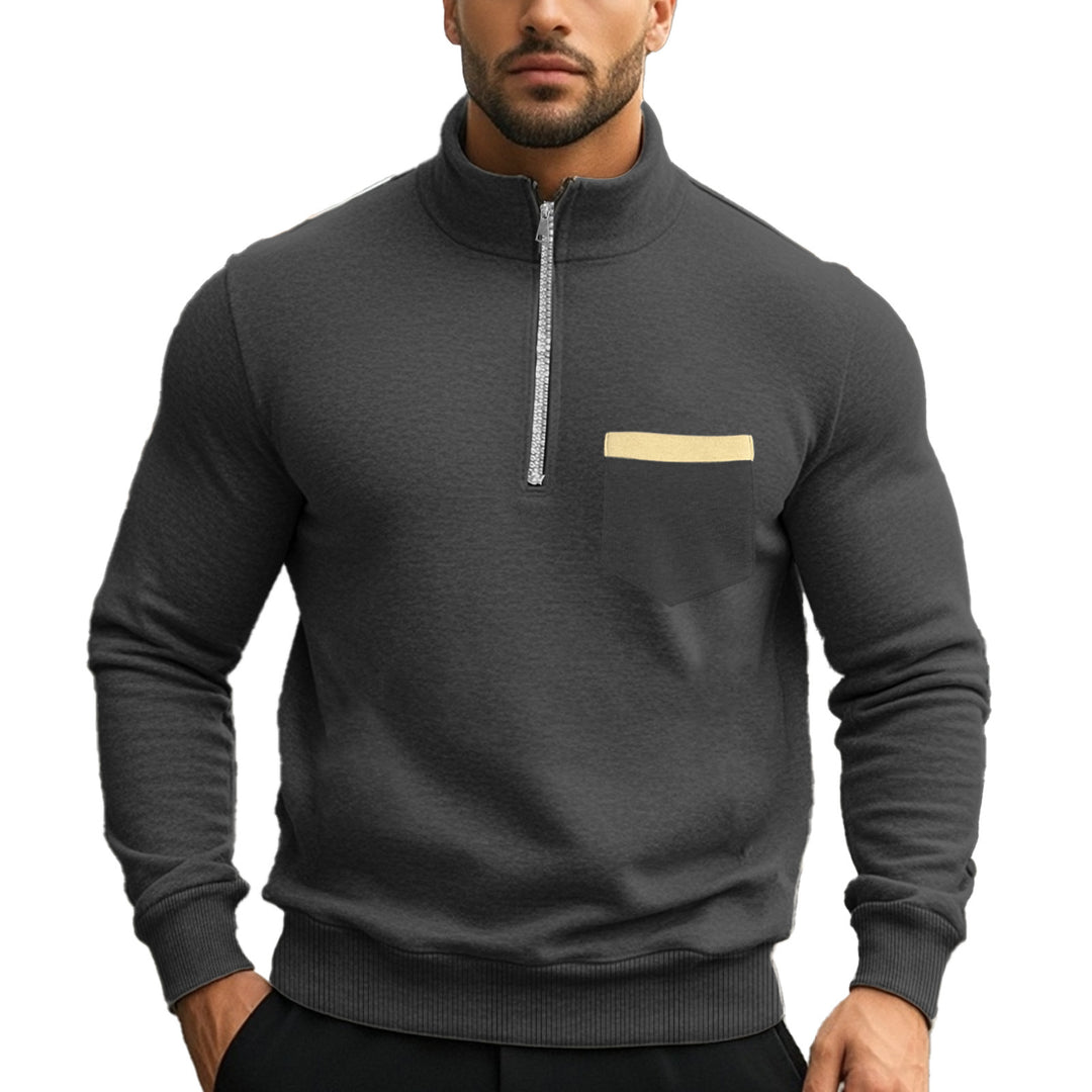 Herren Sportlicher Halben-Reißverschluss Pullover mit funktionaler Brusttasche Aliams