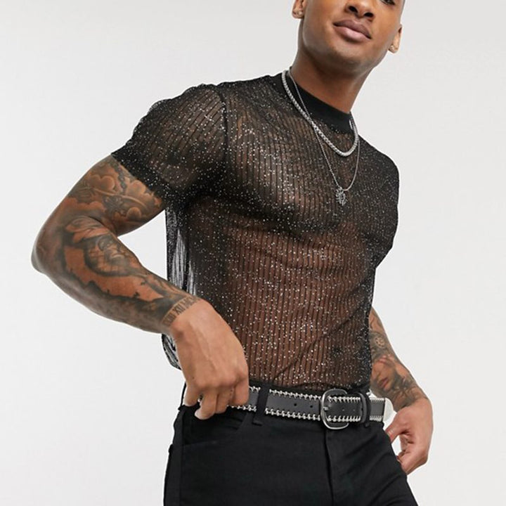 Herren Hochwertiges Mesh-T-Shirt mit glitzerndem Effekt Aliams