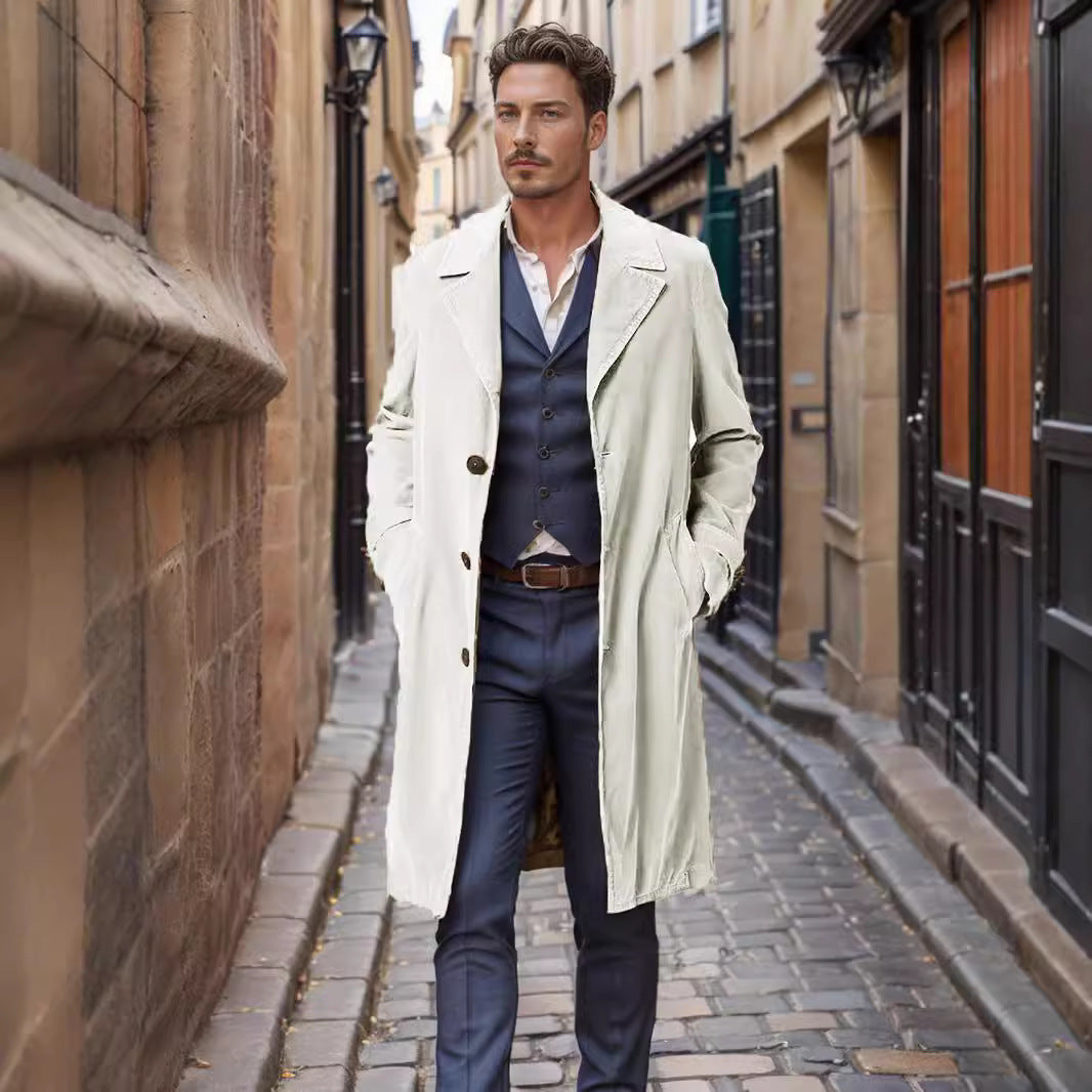 Herren eleganter Langmantel mit schmalem Schnitt und stilistischen Details Aliams