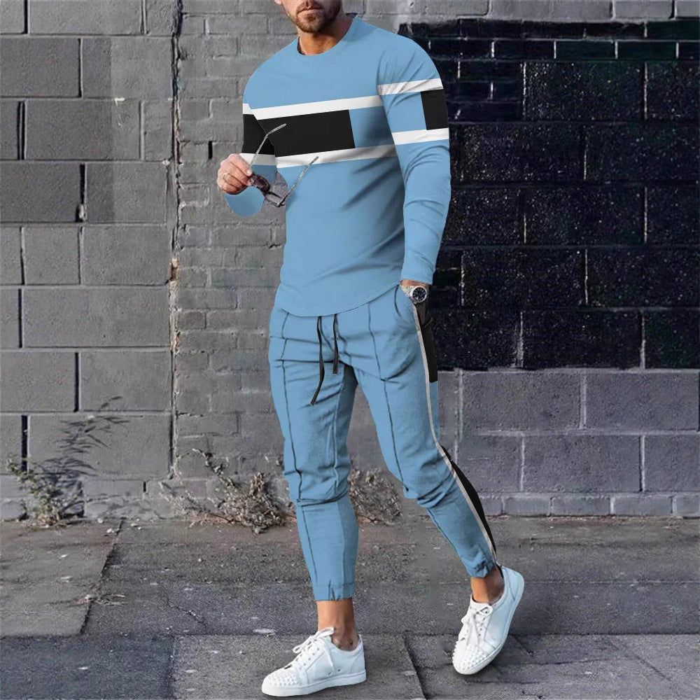 Herren sportliches Set aus Langarmshirt und Jogginghose mit modernem Streifenmuster Aliams