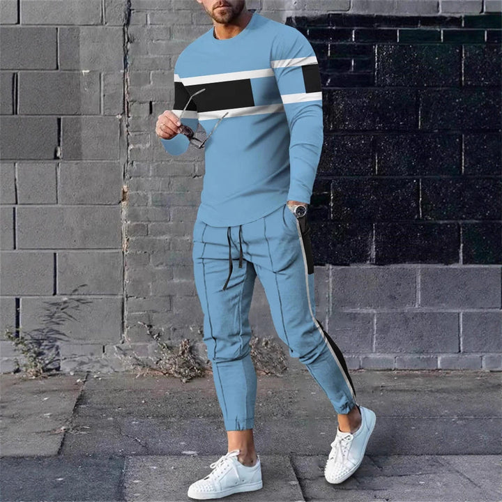 Herren sportliches Set aus Langarmshirt und Jogginghose mit modernem Streifenmuster Aliams