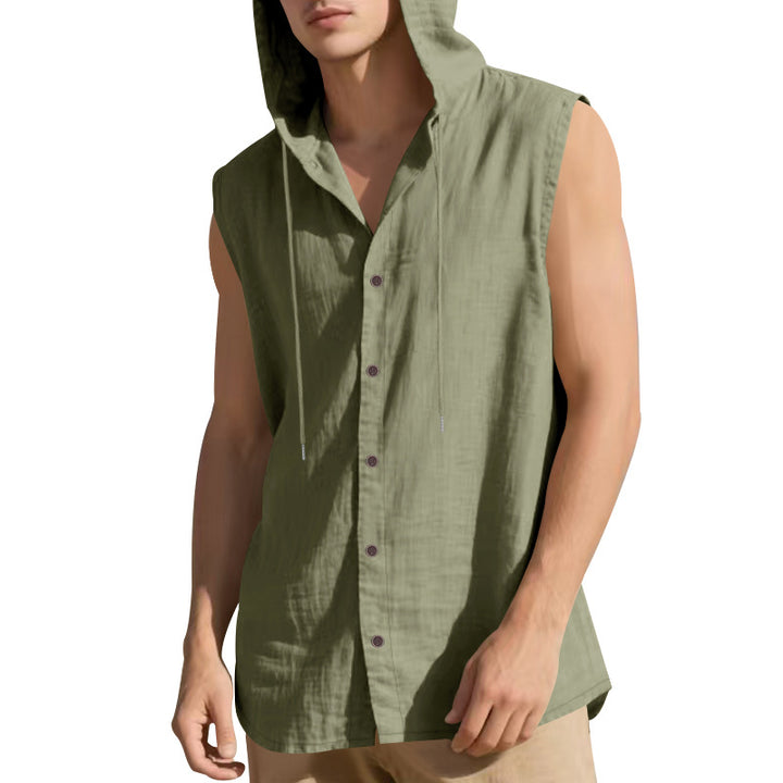 Herren ärmelloses Kapuzenshirt mit Knopfleiste Aliams