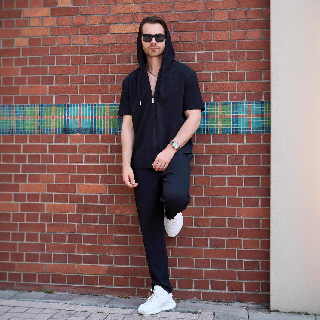 Herren sportlicher Freizeitanzug mit Kapuze und funktionellem Reißverschluss Aliams