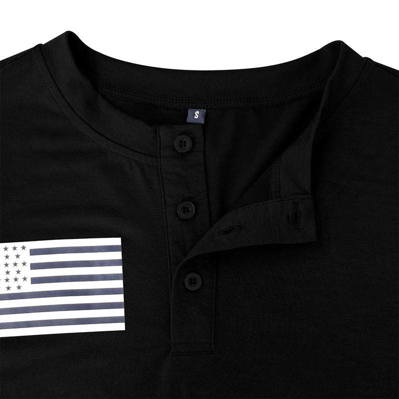 Herren Kurzarm-Henley-Shirt mit modischem Flaggenaufdruck Aliams