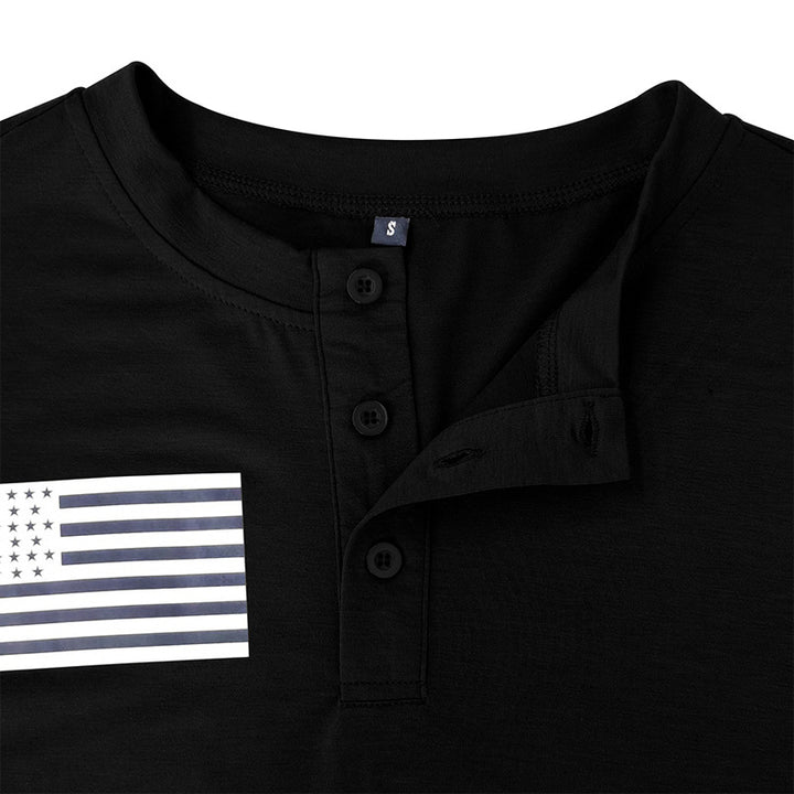Herren Kurzarm-Henley-Shirt mit modischem Flaggenaufdruck Aliams