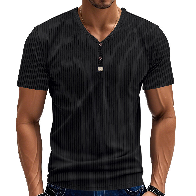 Herren Kurzarm-Henley-T-Shirt mit eleganter Struktur und modischen Knöpfen Aliams