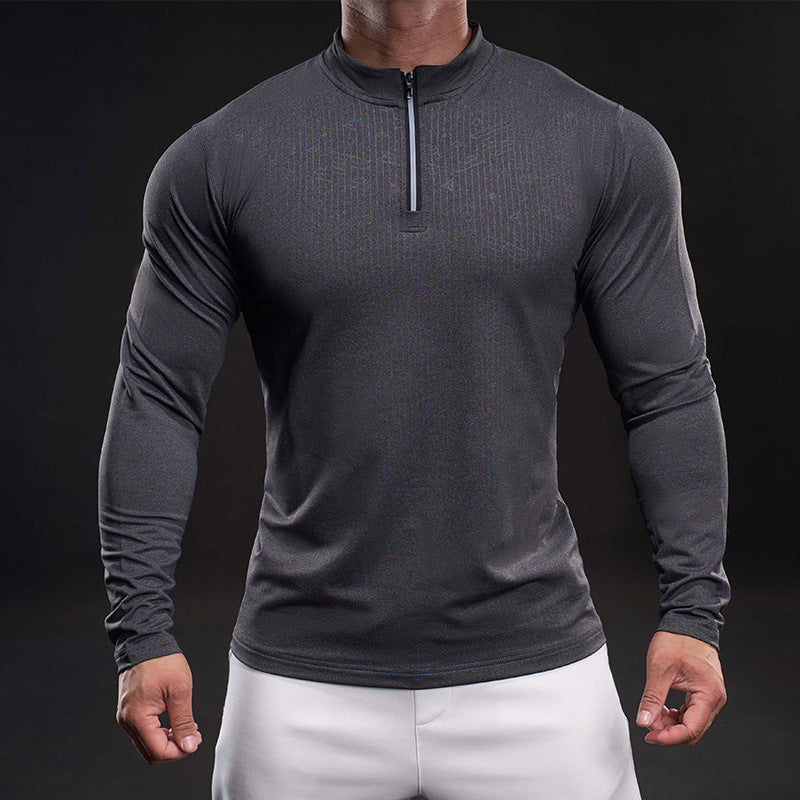 Herren sportliches Langarm-Funktionsshirt mit Stehkragen Aliams