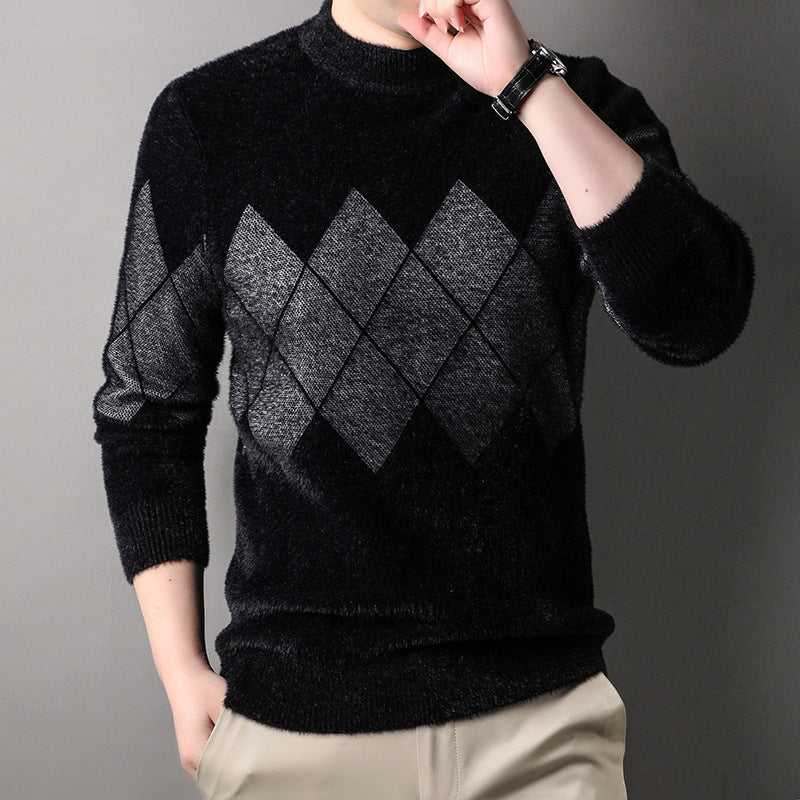 Herren eleganter Rollkragenpullover mit modernen Rautenmuster Aliams